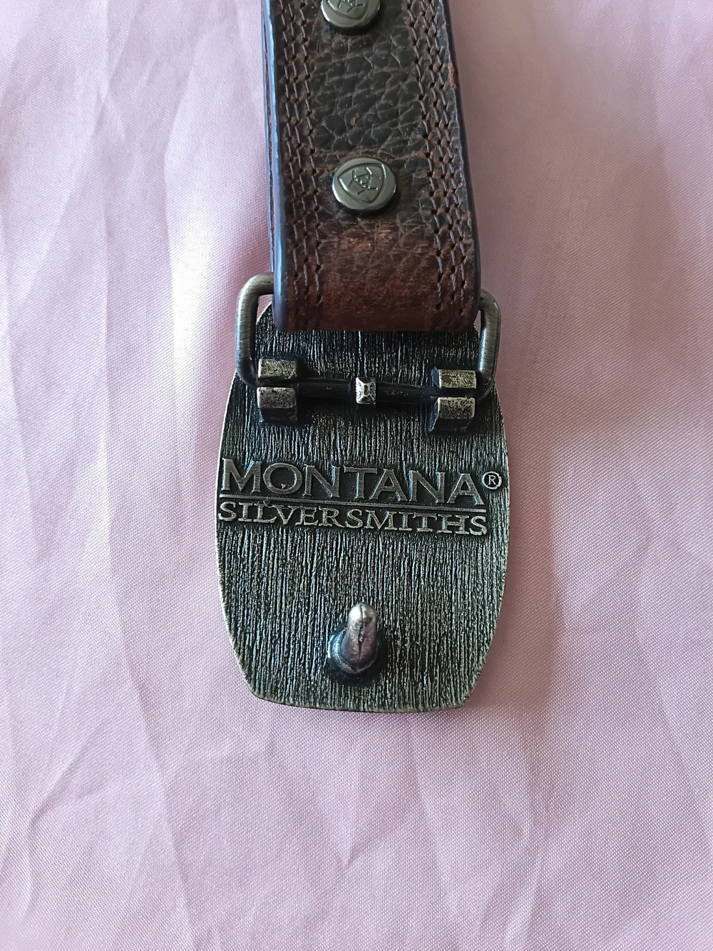 ARIAT A1305802 BOYS LEATHER BROWN BELT with Montana silver smiths buckle